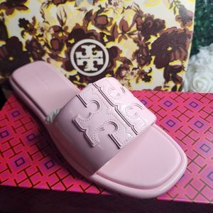 Tory Burch Double T Slide pink patent leather